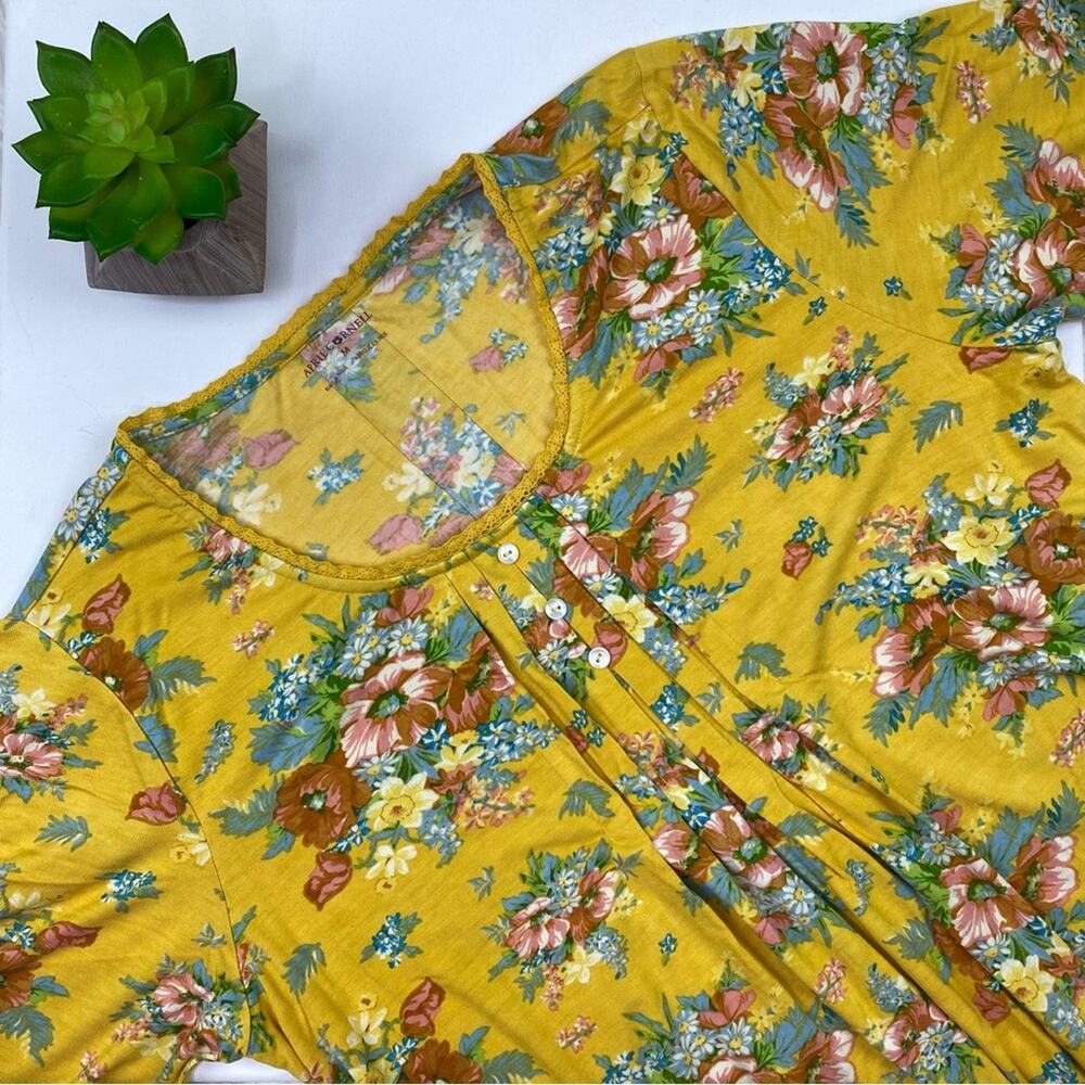 April Cornell‎ Women's Flutter Shirt Yellow Size M Floral Short Sleeve